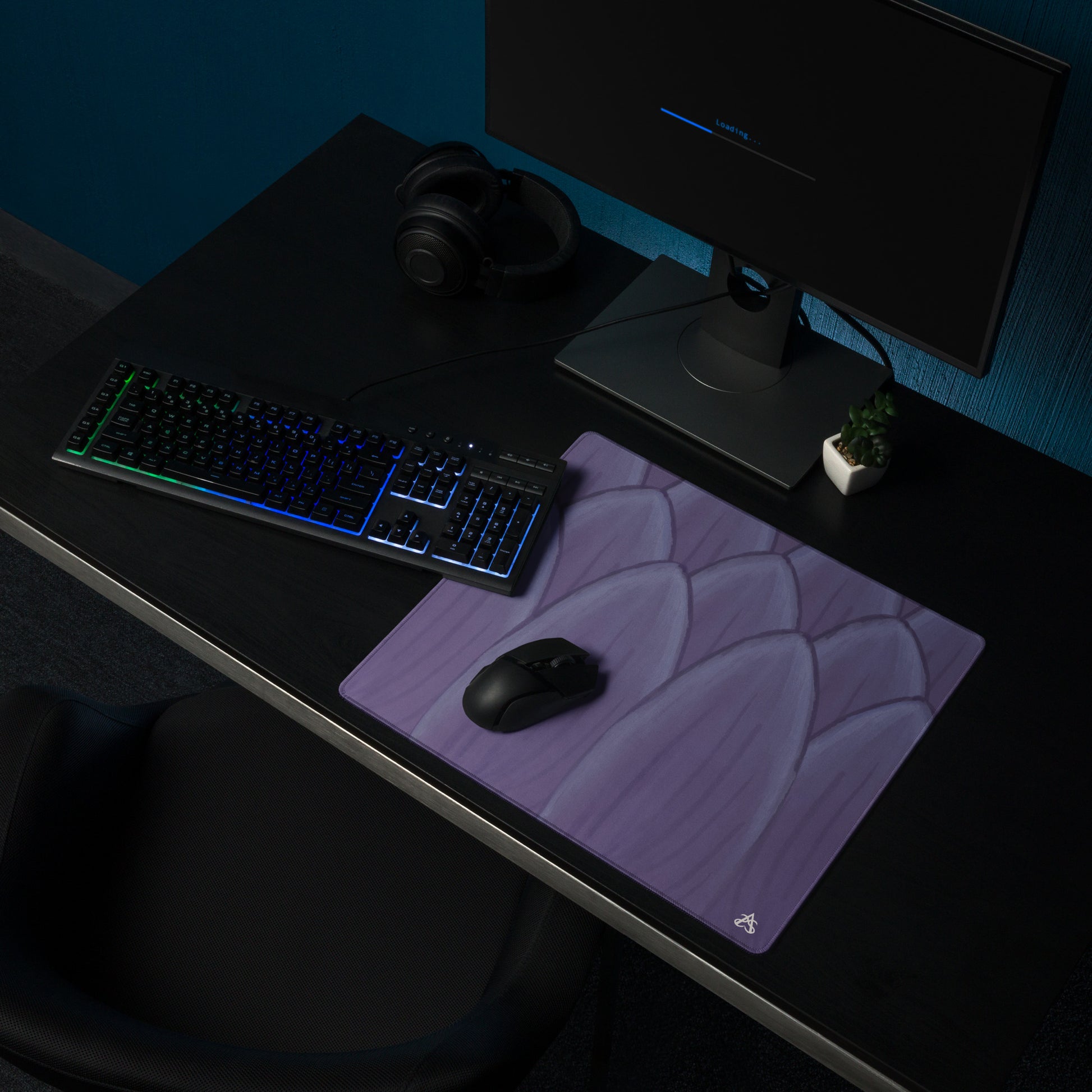 An 18 by 16 inch version of the Lotus Petals desk mat with lavender painted lotus petals.